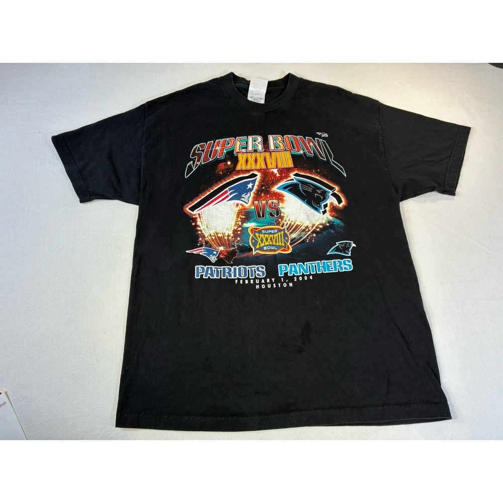 Vintage 2004‎ Super Bowl XXXVIII T-Shirt Patriots vs Panthers Houston XL Alstyle